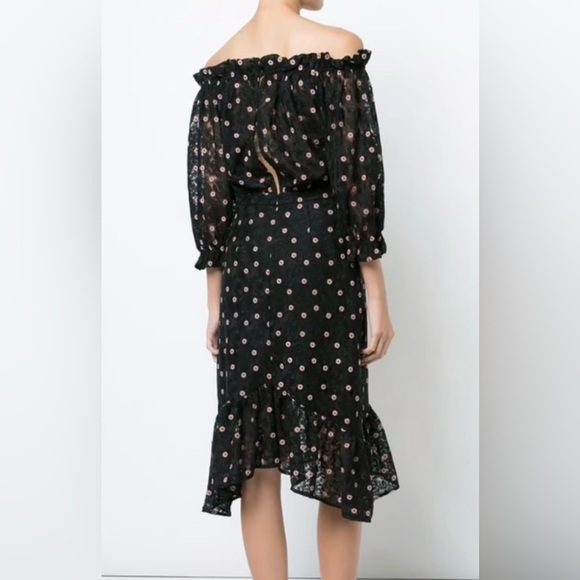 Saloni Embroidery Tulle Midi Dress Black Scarlet Dot Rose Size 4 - Picture 2 of 12